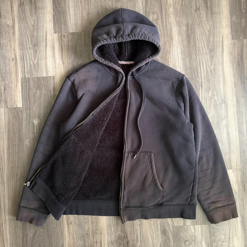 Vintage Gradient Sun Faded Hoodie Men's Size L Full Zip Sweatshirt Fur Lined